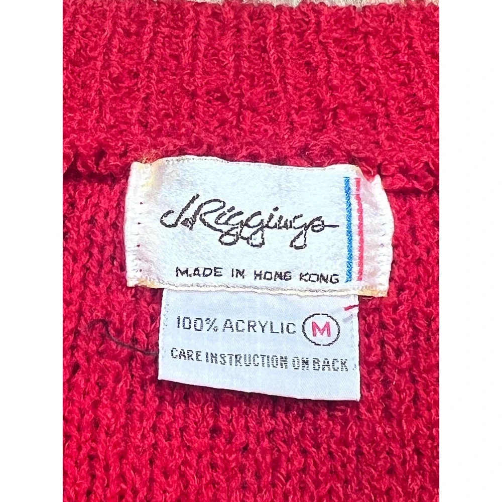 J Riggins Vintage Red V-Neck Knit Pullover Sweater Mens Medium Acrylic Hong Kong